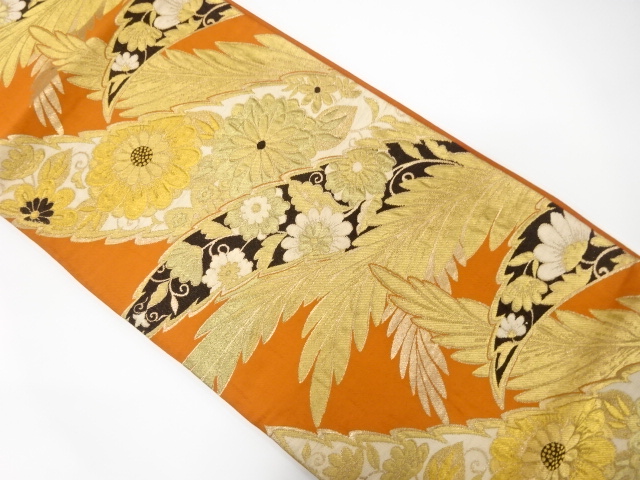 JAPANESE KIMONO / ANTIQUE FUKURO OBI / SILK / WOVEN KIKU